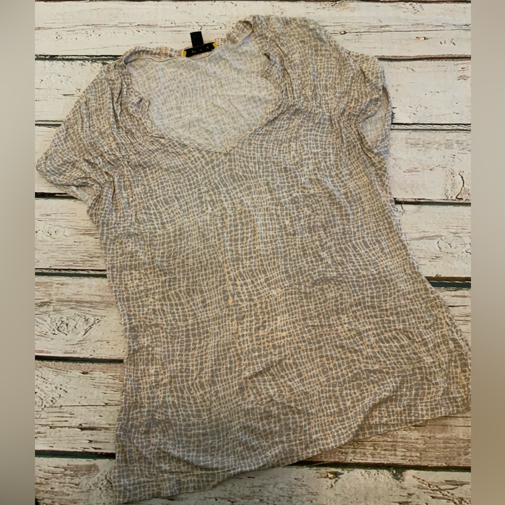St. John Womens Leopard Geometric Print Ruched Blouse Top Size Medium